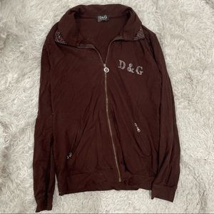 D&G DOLCE & GABBANA brown collared long sleeve zip up bedazzled jacket- medium